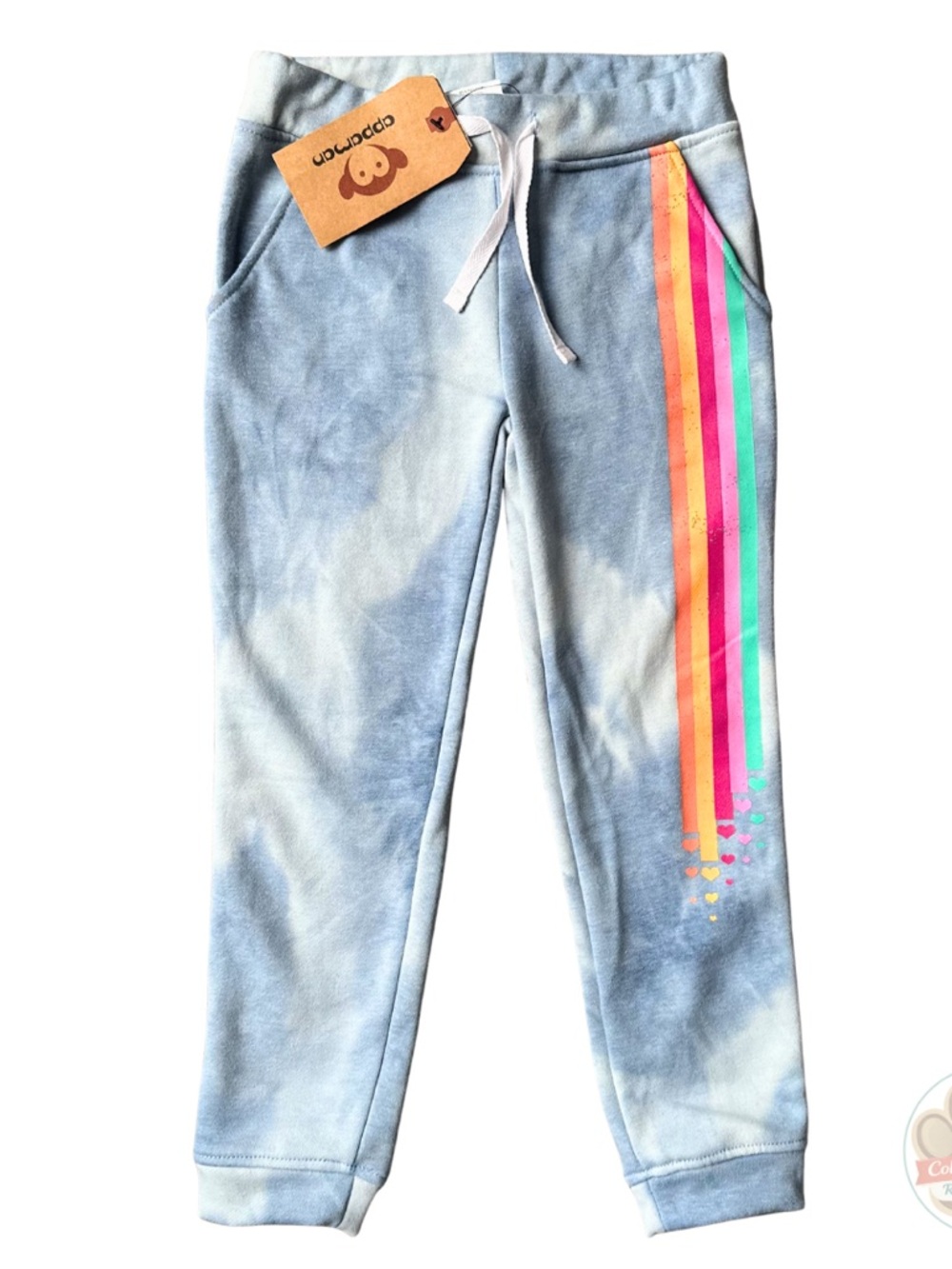 Appaman Light Blue Tie-Dye Joggers with Rainbow Stripe